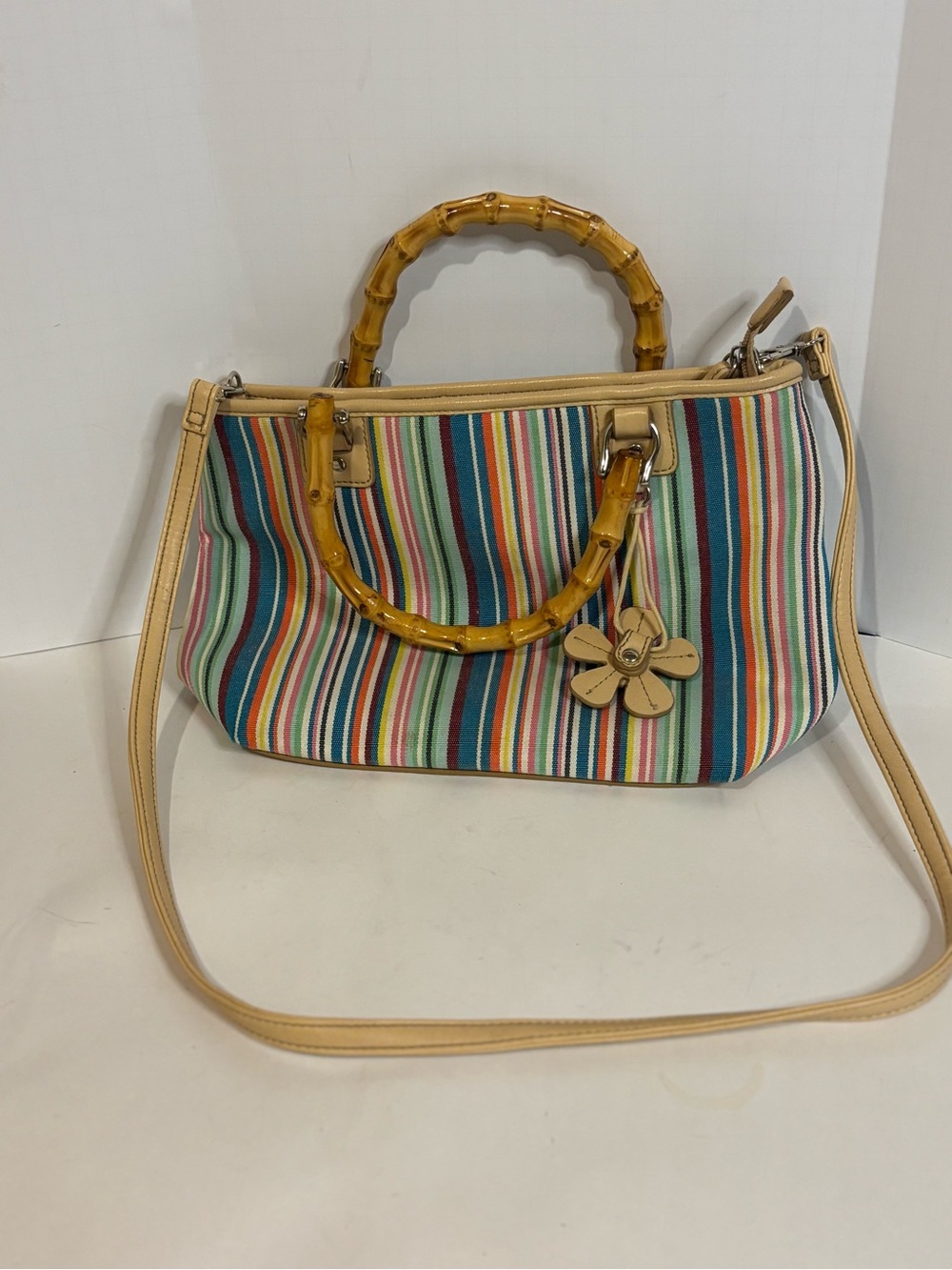 Relic Multicolor Striped Shoulder Bag with Bamboo Handles